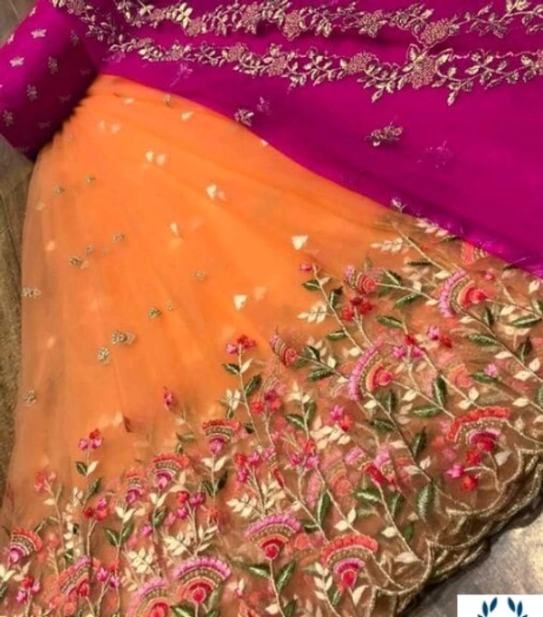 ALISHA Semi Stitched Silk Blouse Net Bottom Superior Women Lehenga - Semi Stitiched, orange & Pink, Top Fabric: Silk Bottom & Dupatta Fabric:Net, Multipack :1